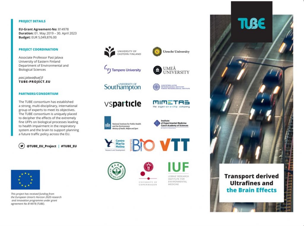 TUBE brochure_showing page 1 with picture of cars driving on a highway, logos of consortium members and info text about the project