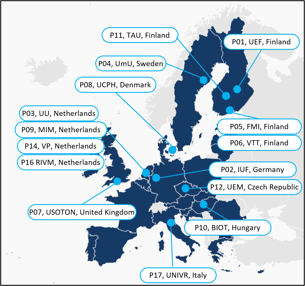 Map of Europe showing member countries of the TUBE consortium (Finland, Sweden, Germany, U.K., Denmark, The Netherlands, Czech Republic, Hungary, Italy)